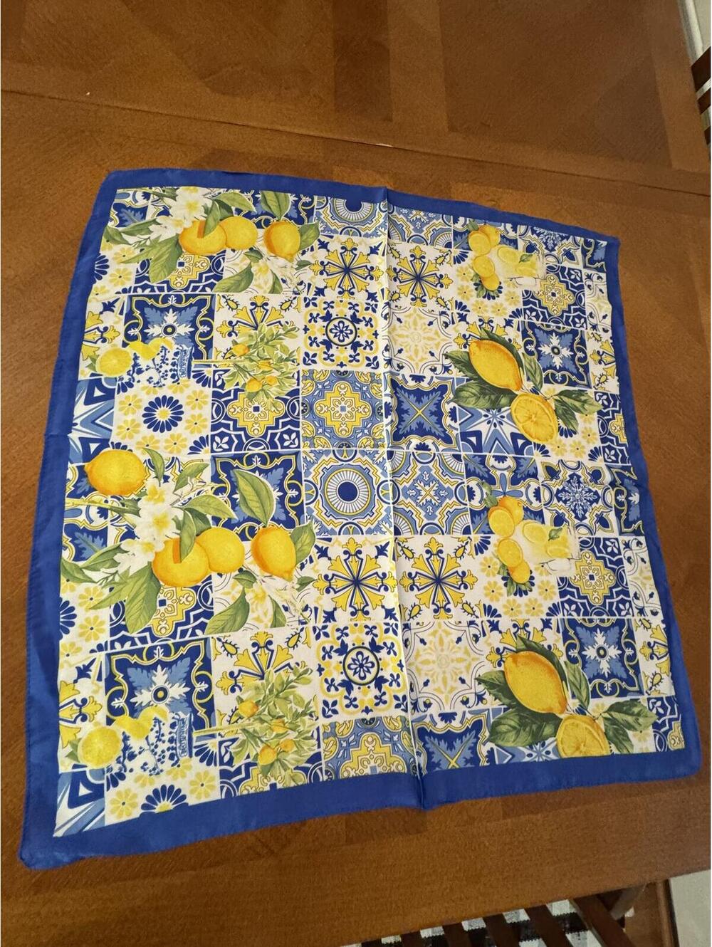 Blue and Yellow Lemon Patterned Scarf